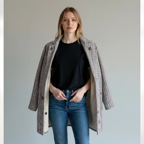 NWOT Old Navy Textured Houndstooth Multi Print Coat for Women Wool Blend - Picture 1 of 9